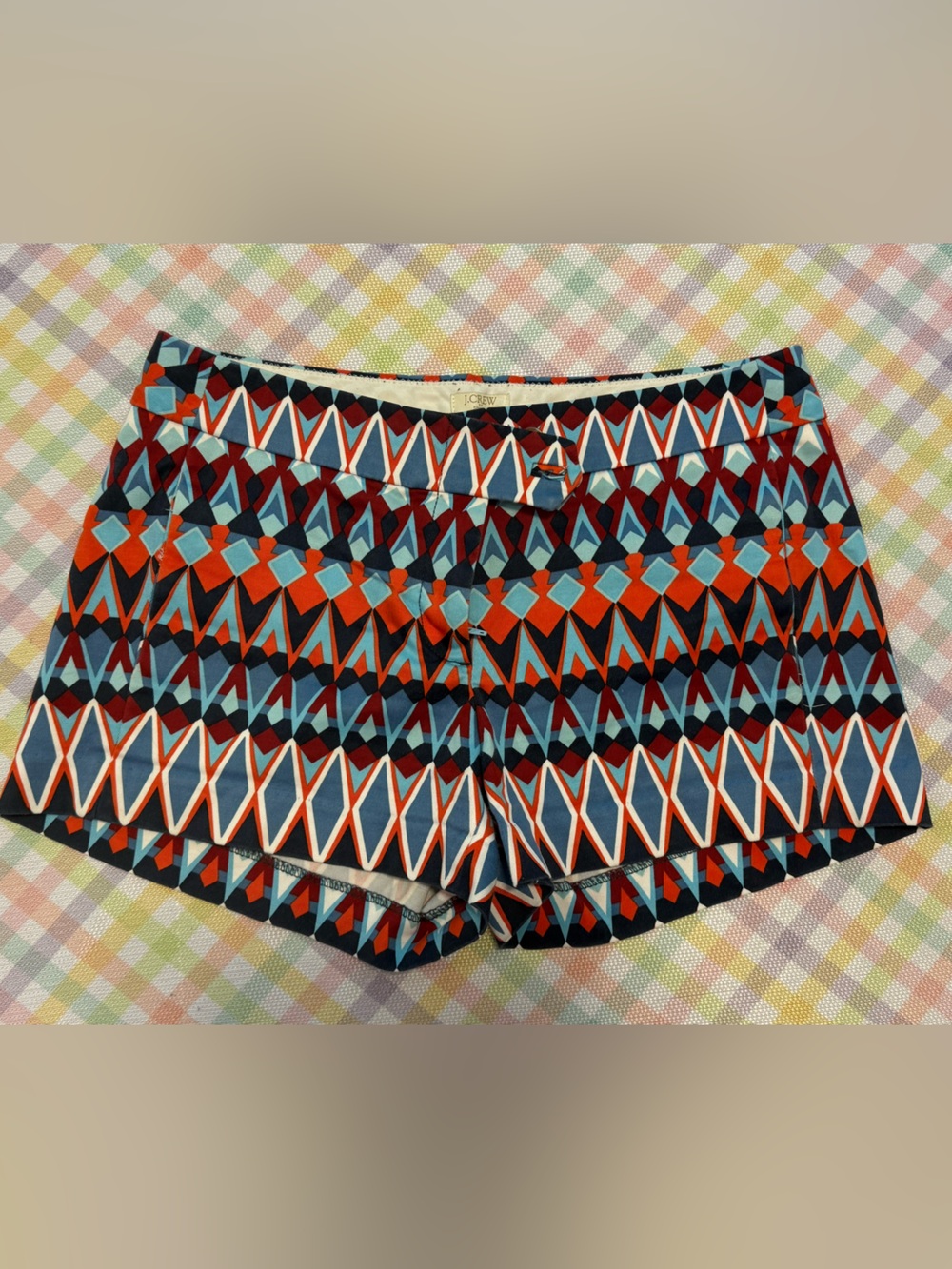 J. Crew Geometric Print High Waist Shorts in Red, Blue & Black